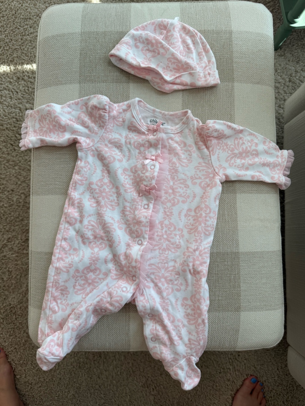 Little Me Pink Floral Footed Pajama Set with Hat